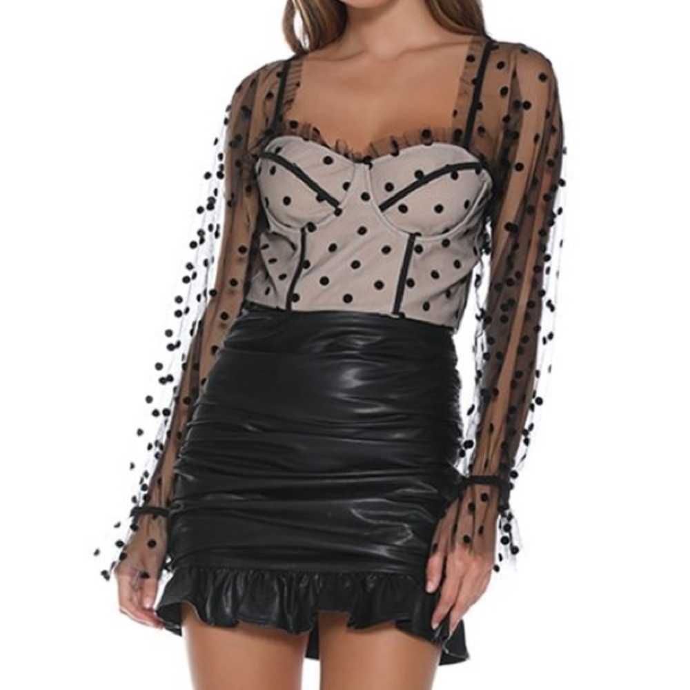 Ruched Ruffle Leather-look Mini Skirt